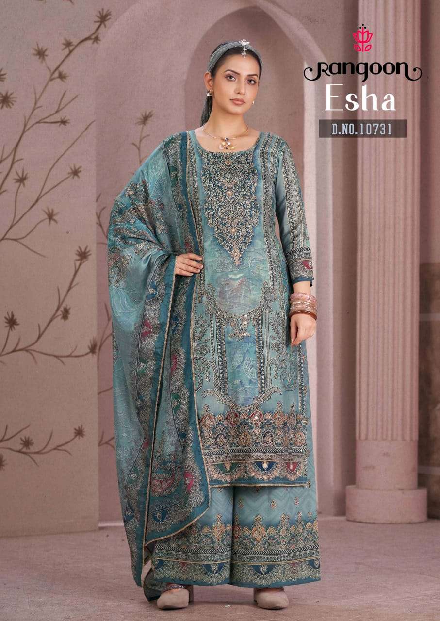 RANGOON ESHA MUSLIN DIGITAL PRINT WITH FANCY WORK READY MADE LADIES SUIT