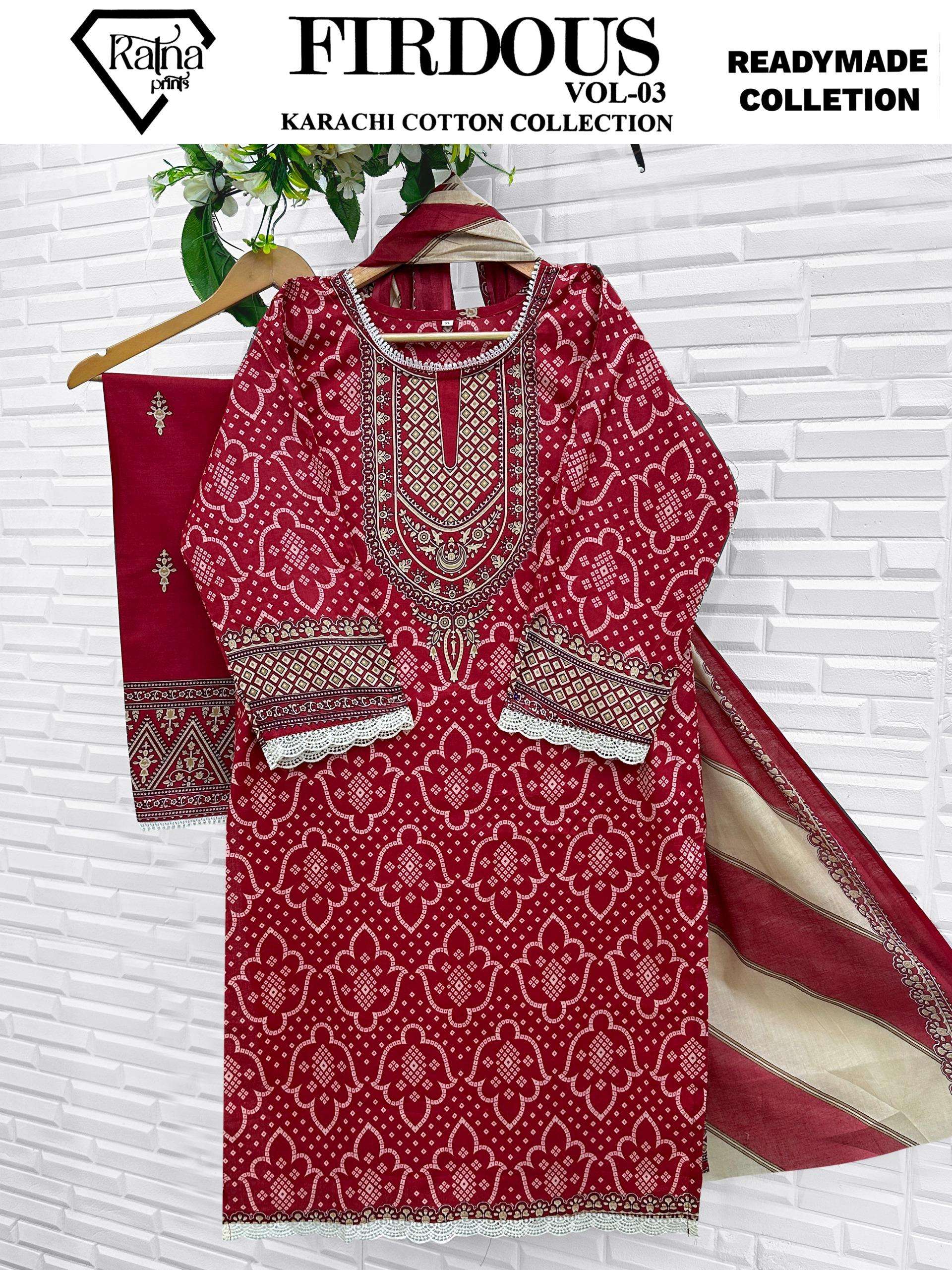 RATNA PRINTS FIRDOUS VOL 3 READY MADE COLLECTION 