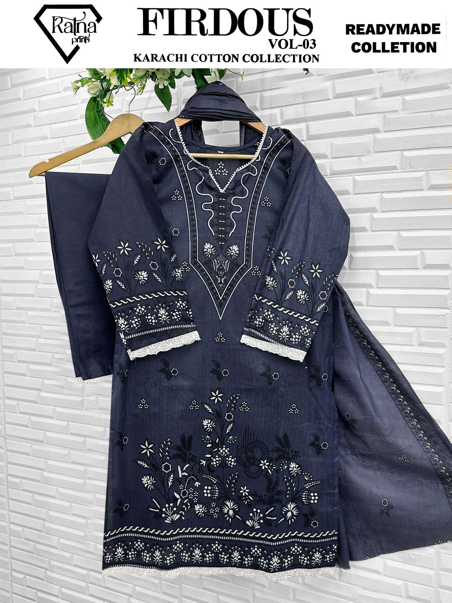 RATNA PRINTS FIRDOUS VOL 3 READY MADE COLLECTION 
