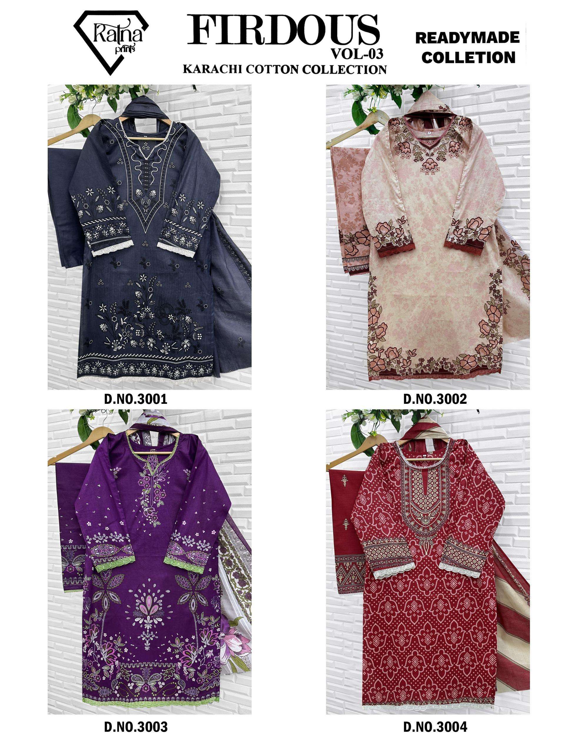 RATNA PRINTS FIRDOUS VOL 3 READY MADE COLLECTION 