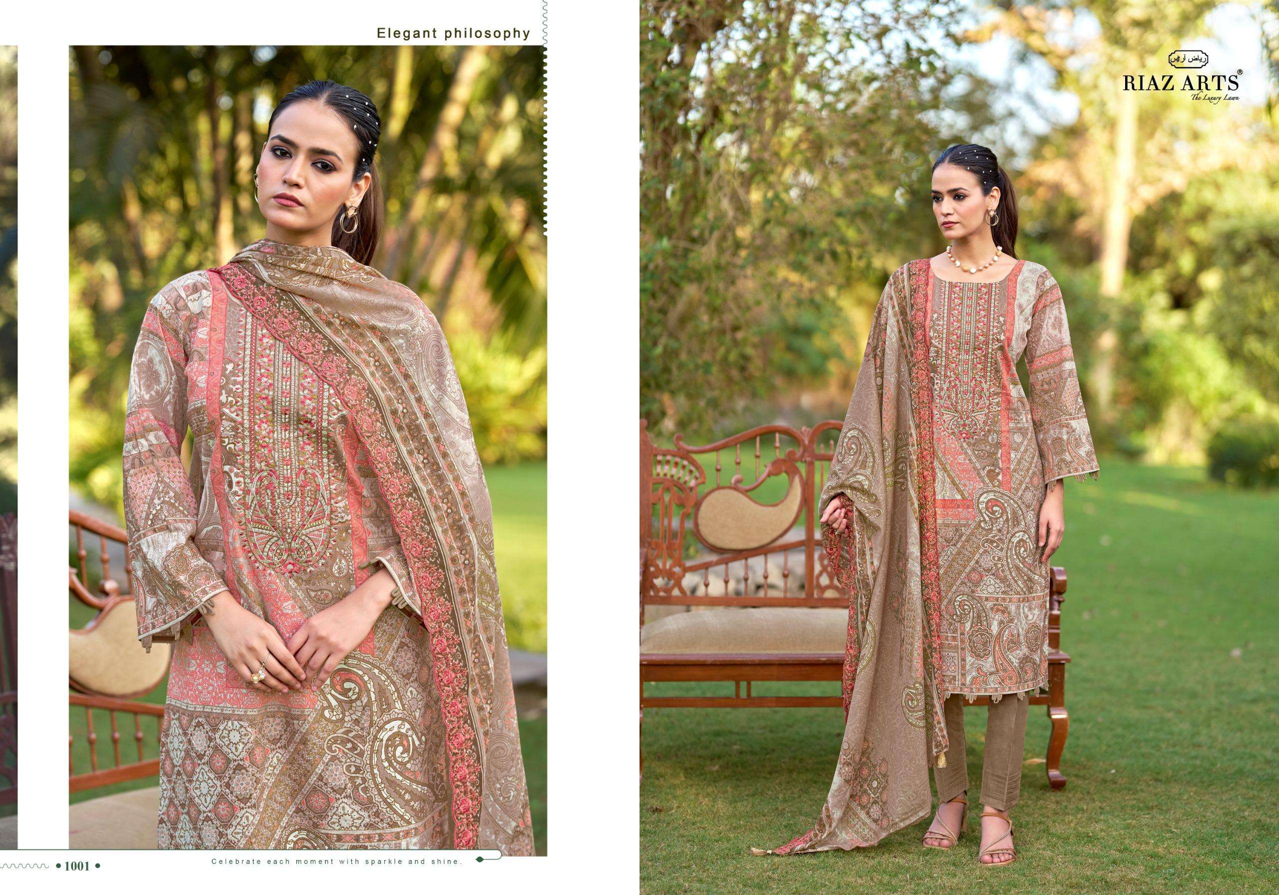 RIAZ ARTS BIN SAEED FARMAISH VOL 2 LAWN COTTON DIGITAL PRINT WITH FANCY EMBROIDERY WORK SUIT