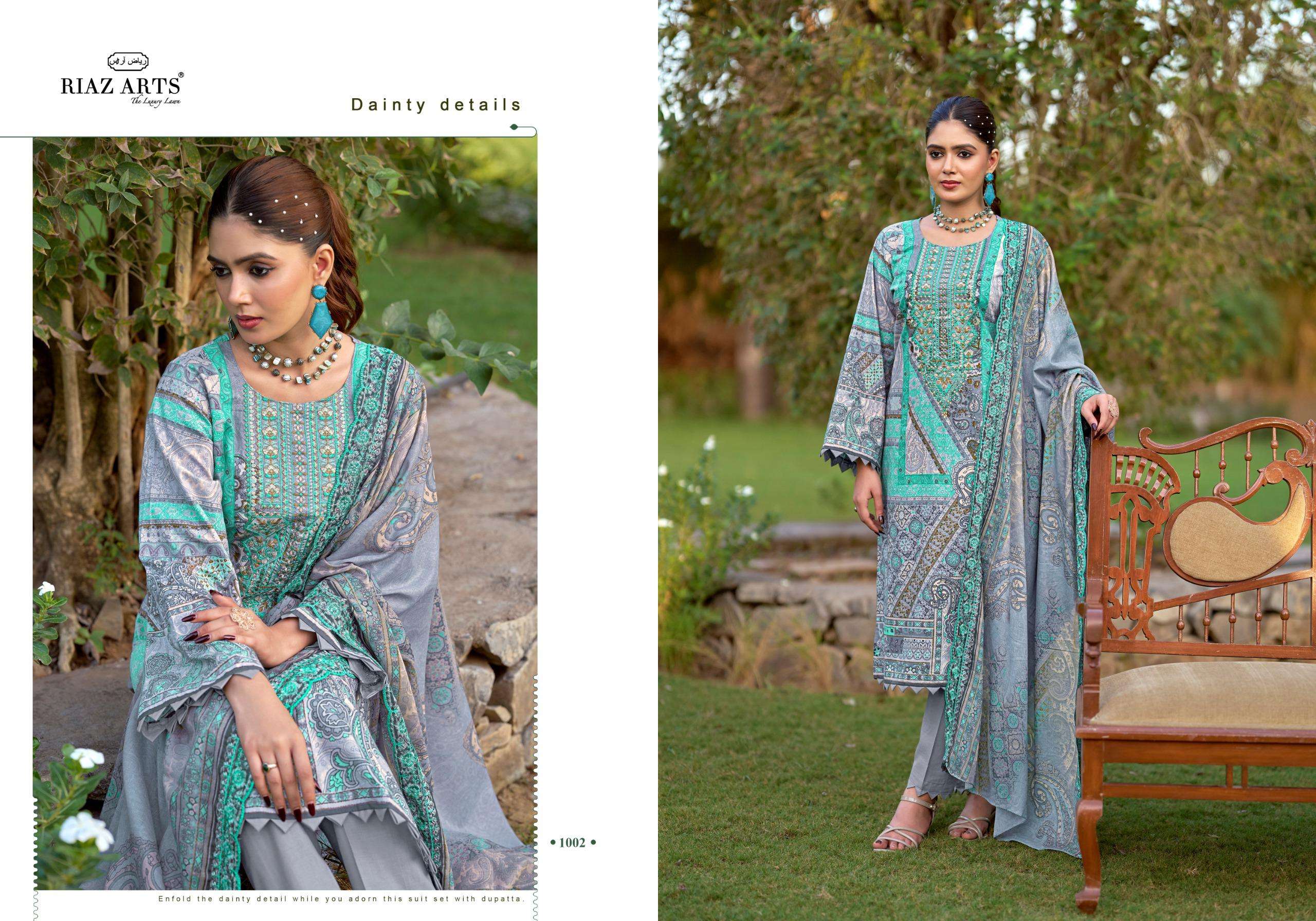 RIAZ ARTS BIN SAEED FARMAISH VOL 2 LAWN COTTON DIGITAL PRINT WITH FANCY EMBROIDERY WORK SUIT
