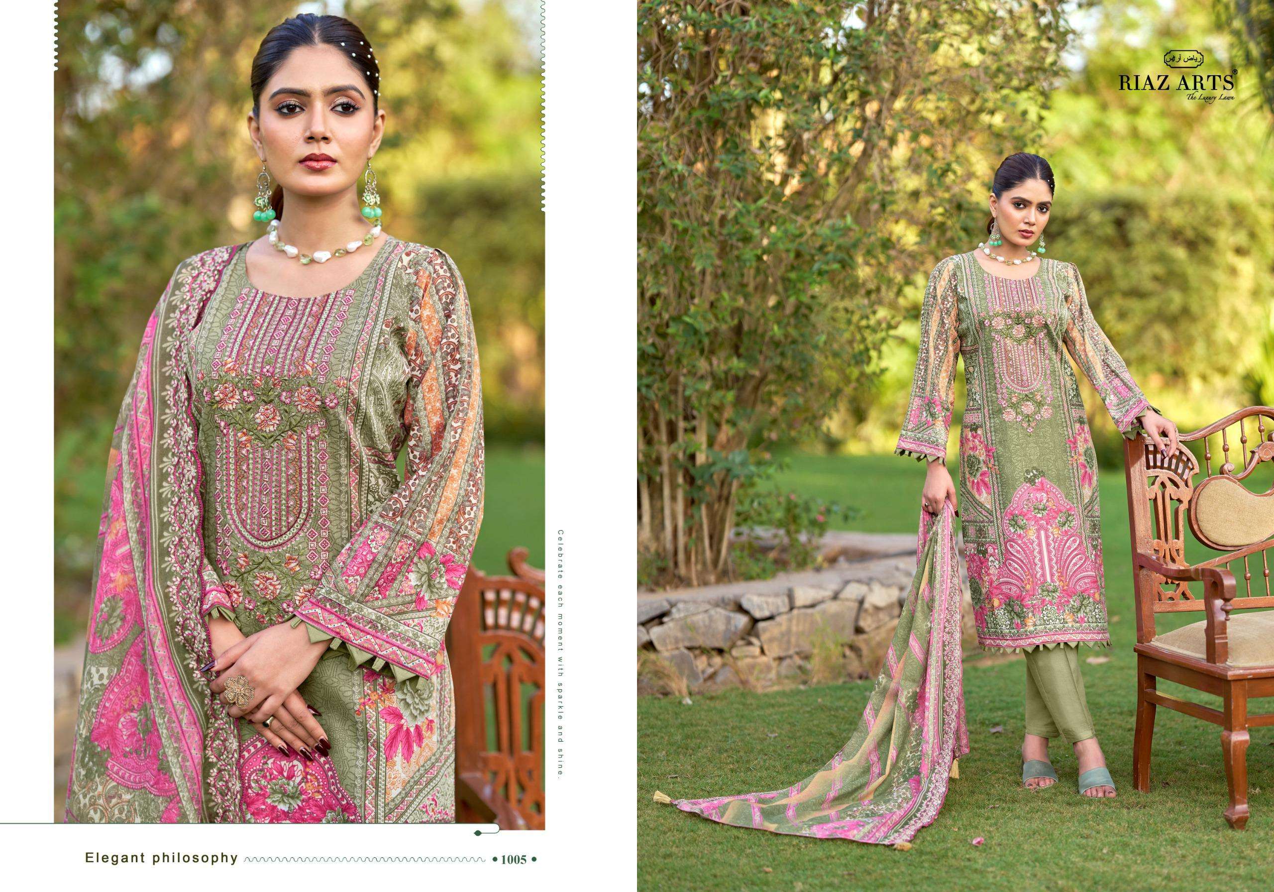 RIAZ ARTS BIN SAEED FARMAISH VOL 2 LAWN COTTON DIGITAL PRINT WITH FANCY EMBROIDERY WORK SUIT