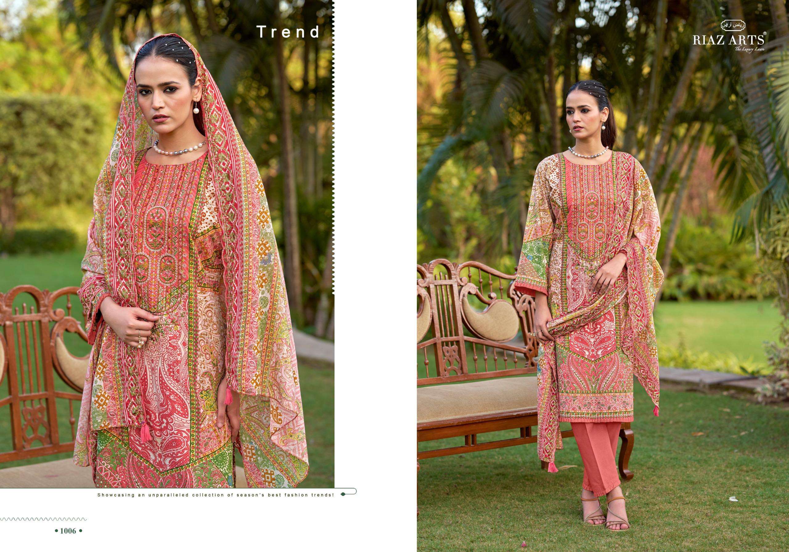 RIAZ ARTS BIN SAEED FARMAISH VOL 2 LAWN COTTON DIGITAL PRINT WITH FANCY EMBROIDERY WORK SUIT