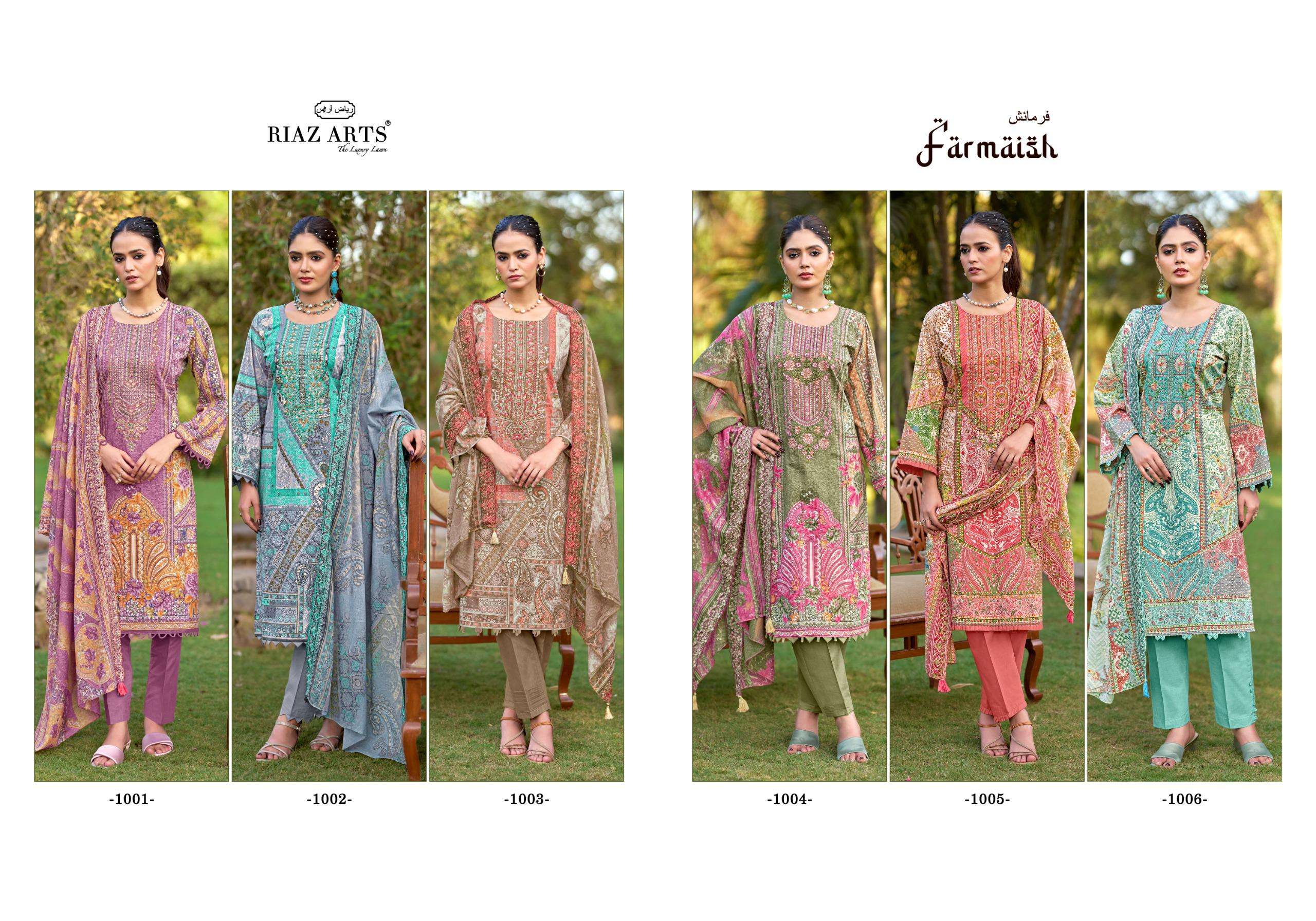 RIAZ ARTS BIN SAEED FARMAISH VOL 2 LAWN COTTON DIGITAL PRINT WITH FANCY EMBROIDERY WORK SUIT