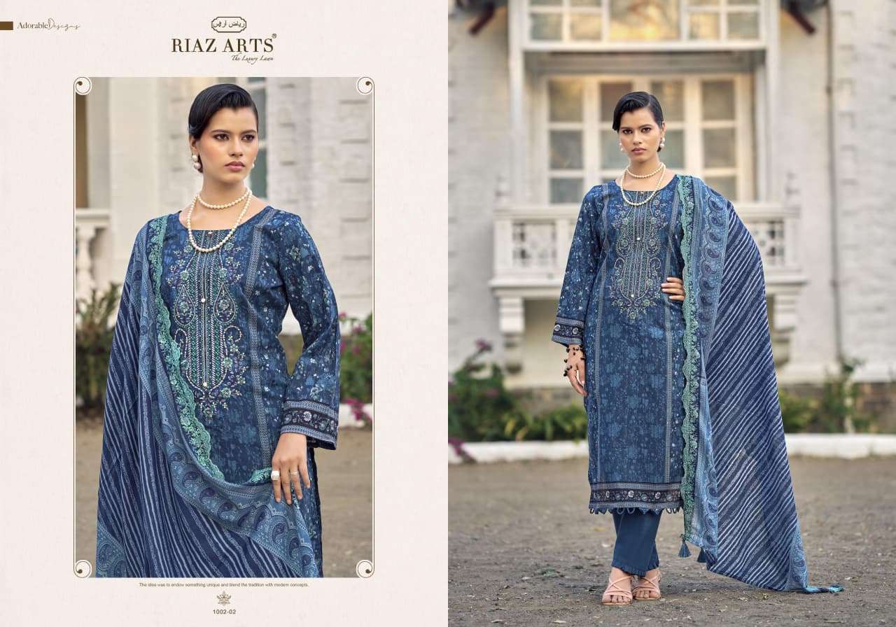 RIAZ ARTS BIN SAEED NAWAZISH VOL 2 LAWN COTTON PRINT WITH FANCY WORK SUIT
