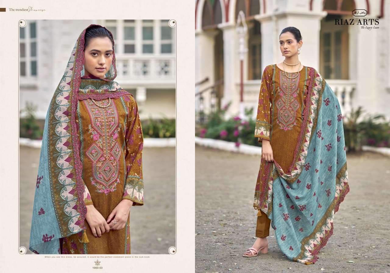 RIAZ ARTS BIN SAEED NAWAZISH VOL 2 LAWN COTTON PRINT WITH FANCY WORK SUIT