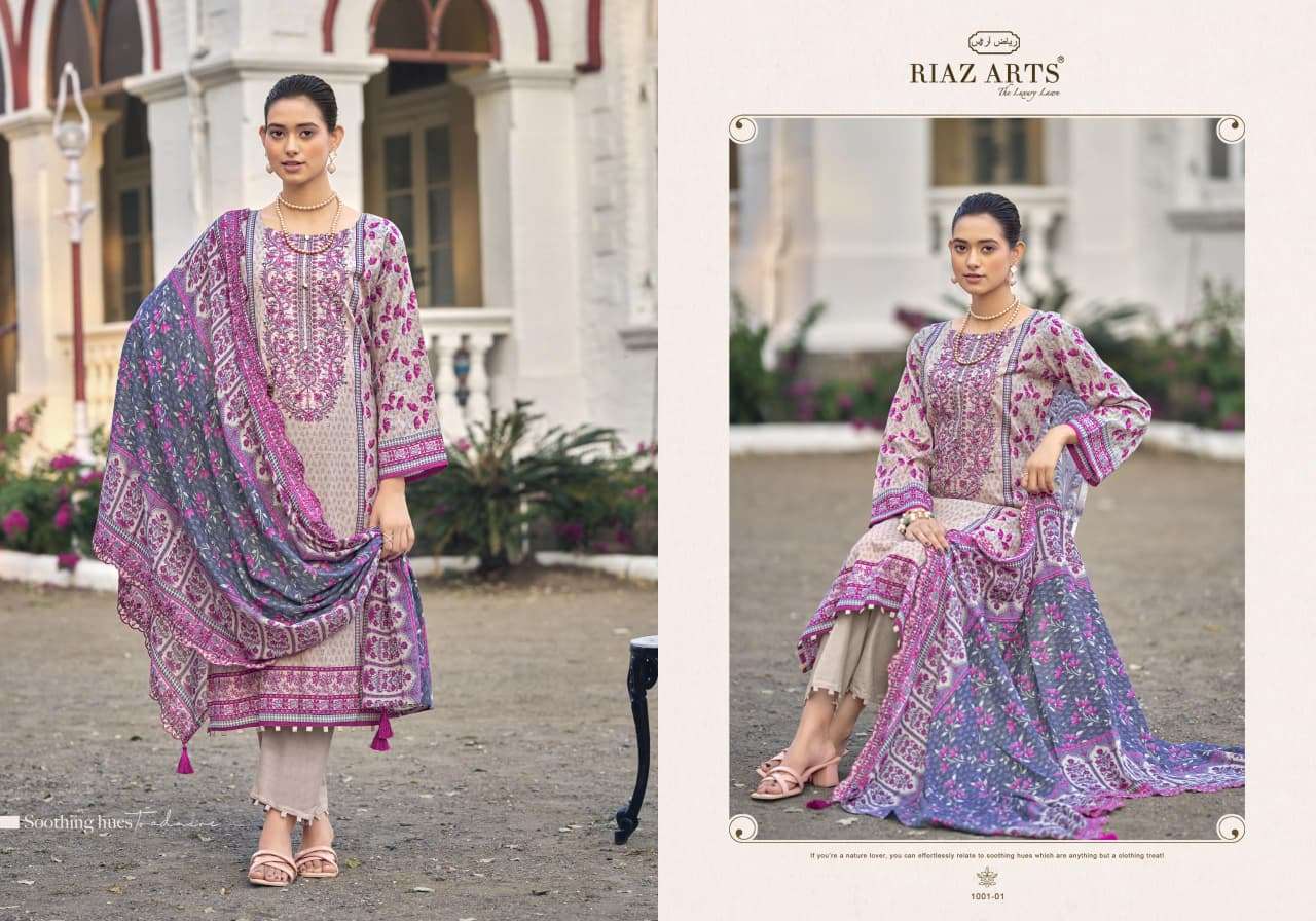 RIAZ ARTS BIN SAEED NAWAZISH VOL 2 LAWN COTTON PRINT WITH FANCY WORK SUIT