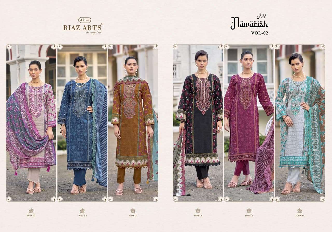 RIAZ ARTS BIN SAEED NAWAZISH VOL 2 LAWN COTTON PRINT WITH FANCY WORK SUIT
