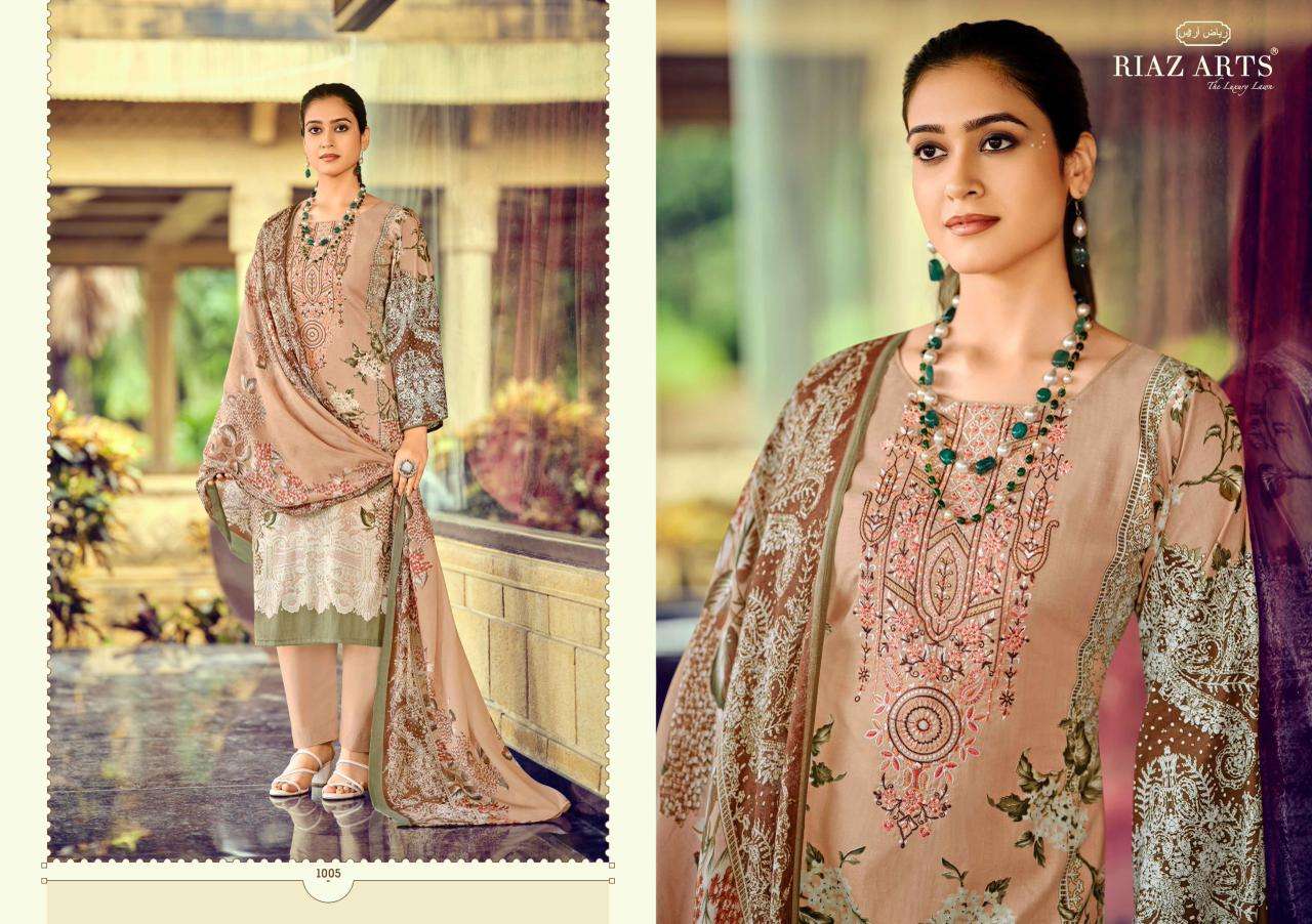 RIAZ ARTS MUSAFIR VOL 36 LAWN COTTON PRINT WITH FANCY WORK SUIT