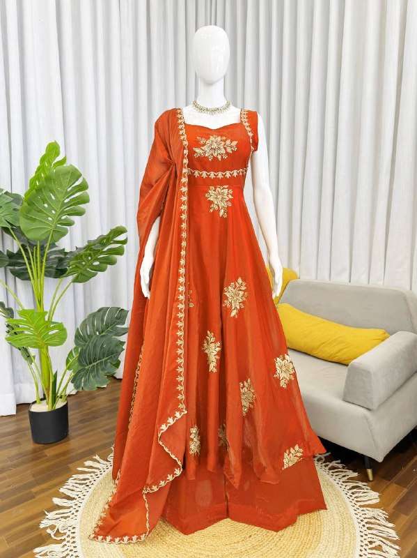 RTC 6011 SILK SEQUENCE EMBROIDERY DESIGNER WORK ANARKALI STYLE GOWN SUIT