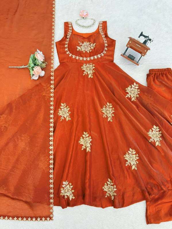 RTC 6011 SILK SEQUENCE EMBROIDERY DESIGNER WORK ANARKALI STYLE GOWN SUIT