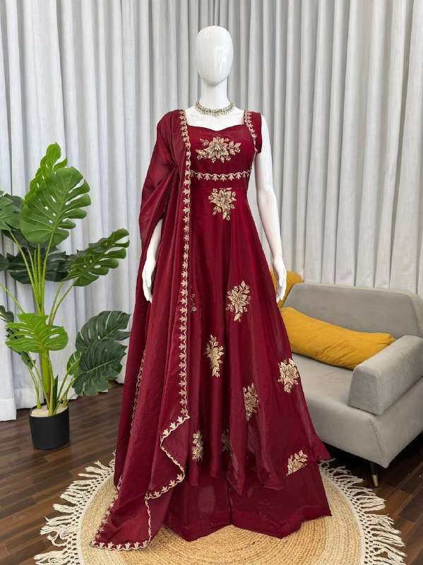 RTC 6011 SILK SEQUENCE EMBROIDERY DESIGNER WORK ANARKALI STYLE GOWN SUIT