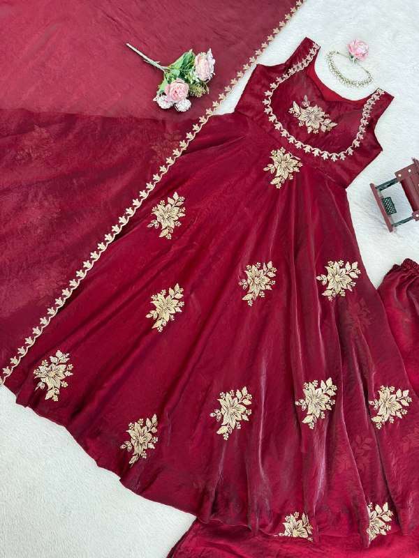 RTC 6011 SILK SEQUENCE EMBROIDERY DESIGNER WORK ANARKALI STYLE GOWN SUIT