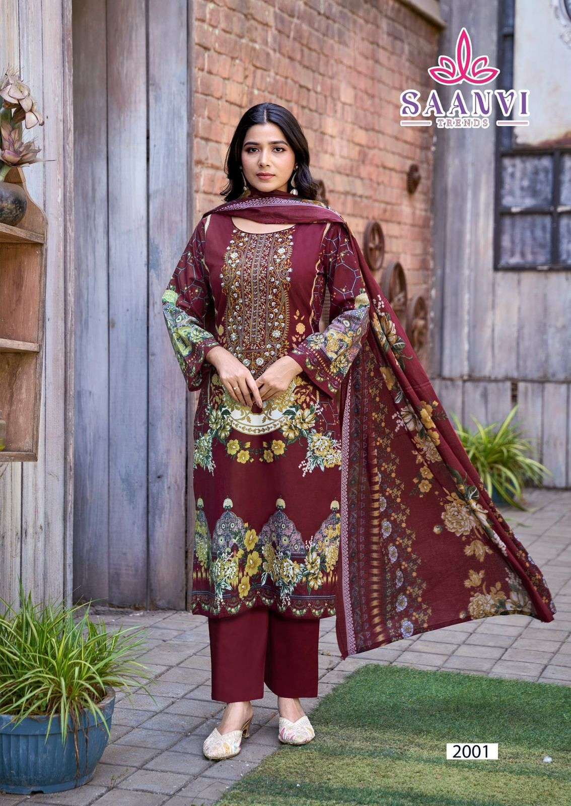 SAANVI TRENDS NUSRAT VOL 2 COTTON PRINTED WITH FANCY EMBROIDERY WORK SUIT