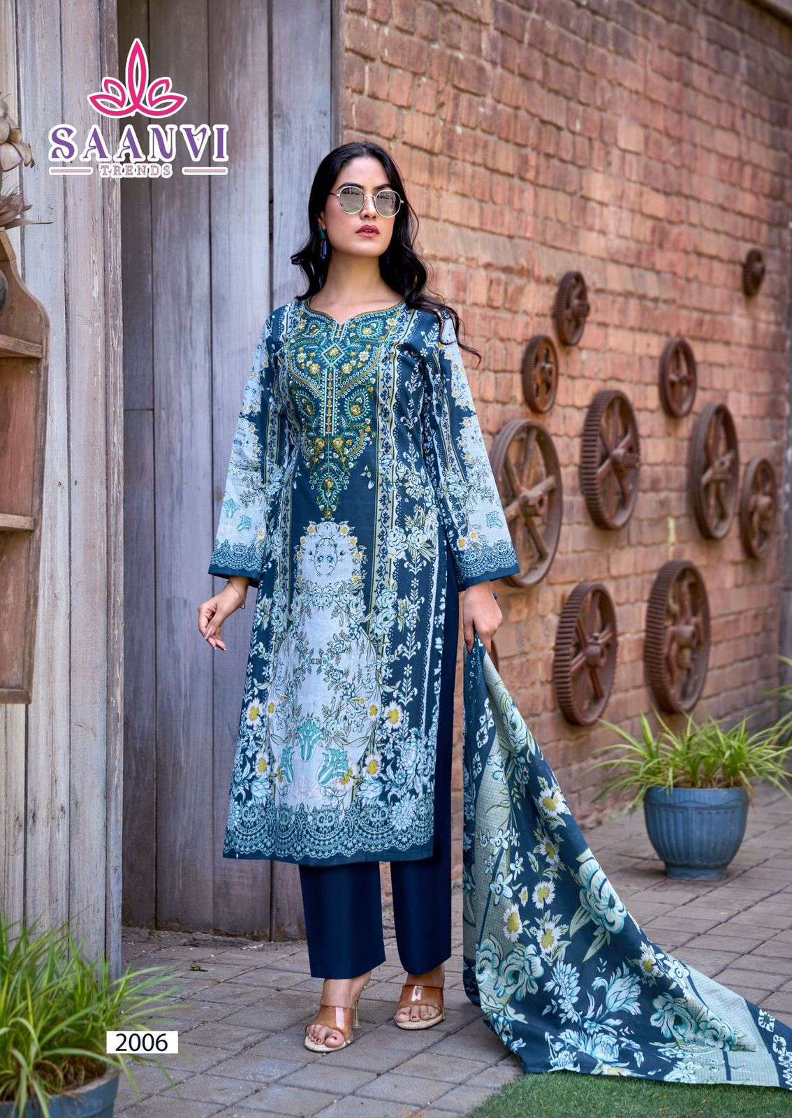 SAANVI TRENDS NUSRAT VOL 2 COTTON PRINTED WITH FANCY EMBROIDERY WORK SUIT