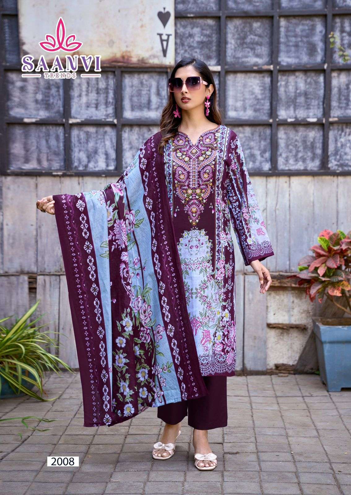 SAANVI TRENDS NUSRAT VOL 2 COTTON PRINTED WITH FANCY EMBROIDERY WORK SUIT