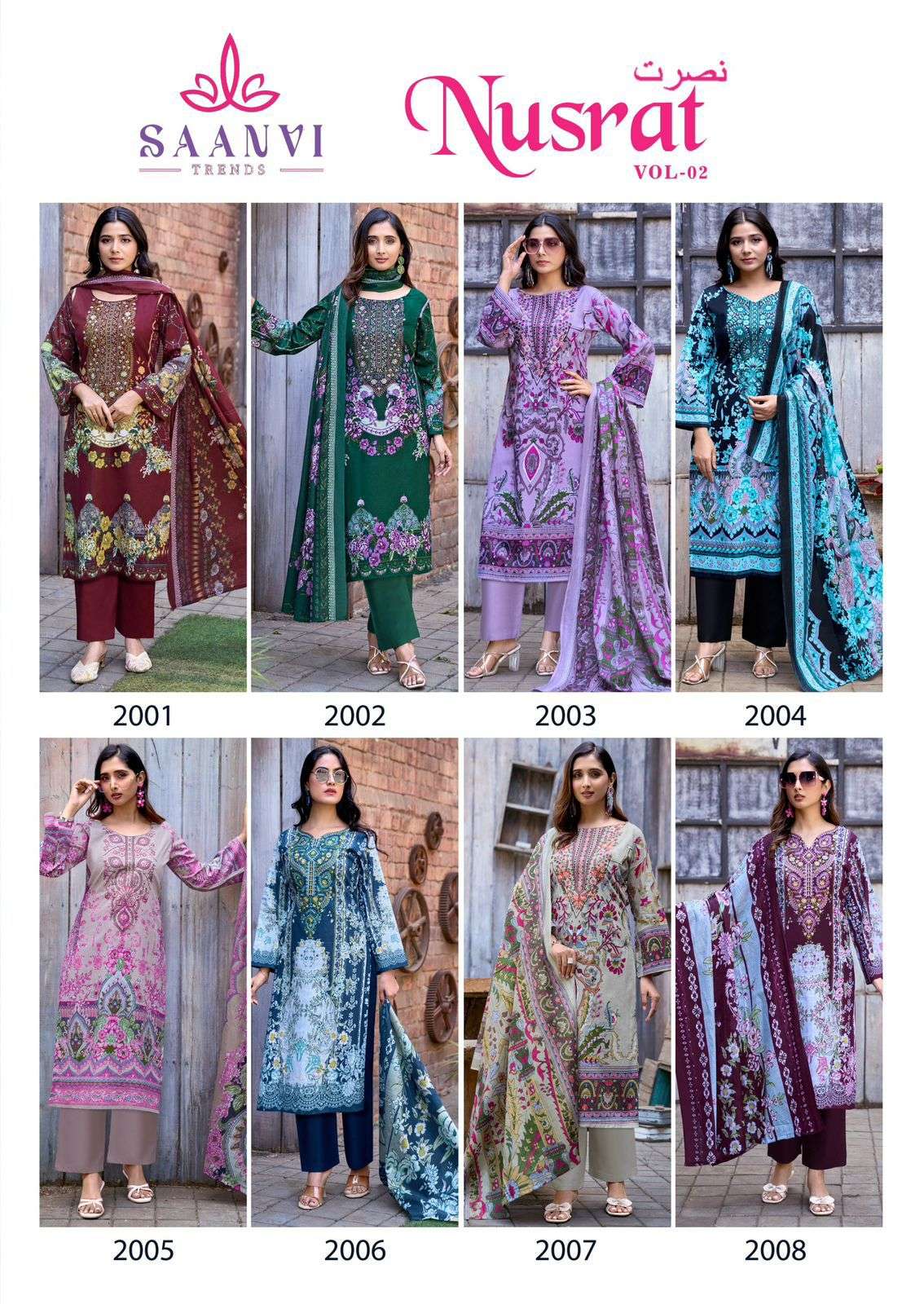 SAANVI TRENDS NUSRAT VOL 2 COTTON PRINTED WITH FANCY EMBROIDERY WORK SUIT