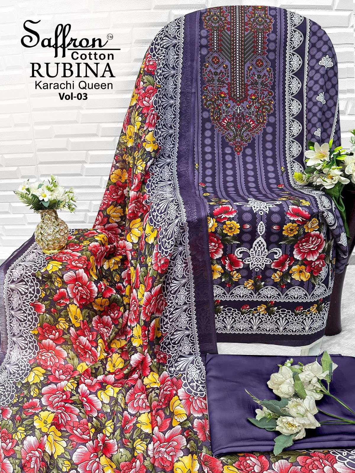 SAFFRON COTTON RUBINA KARACHI QUEEN VOL 3 COTTON DIGITAL PRINTS SALWAR SUIT