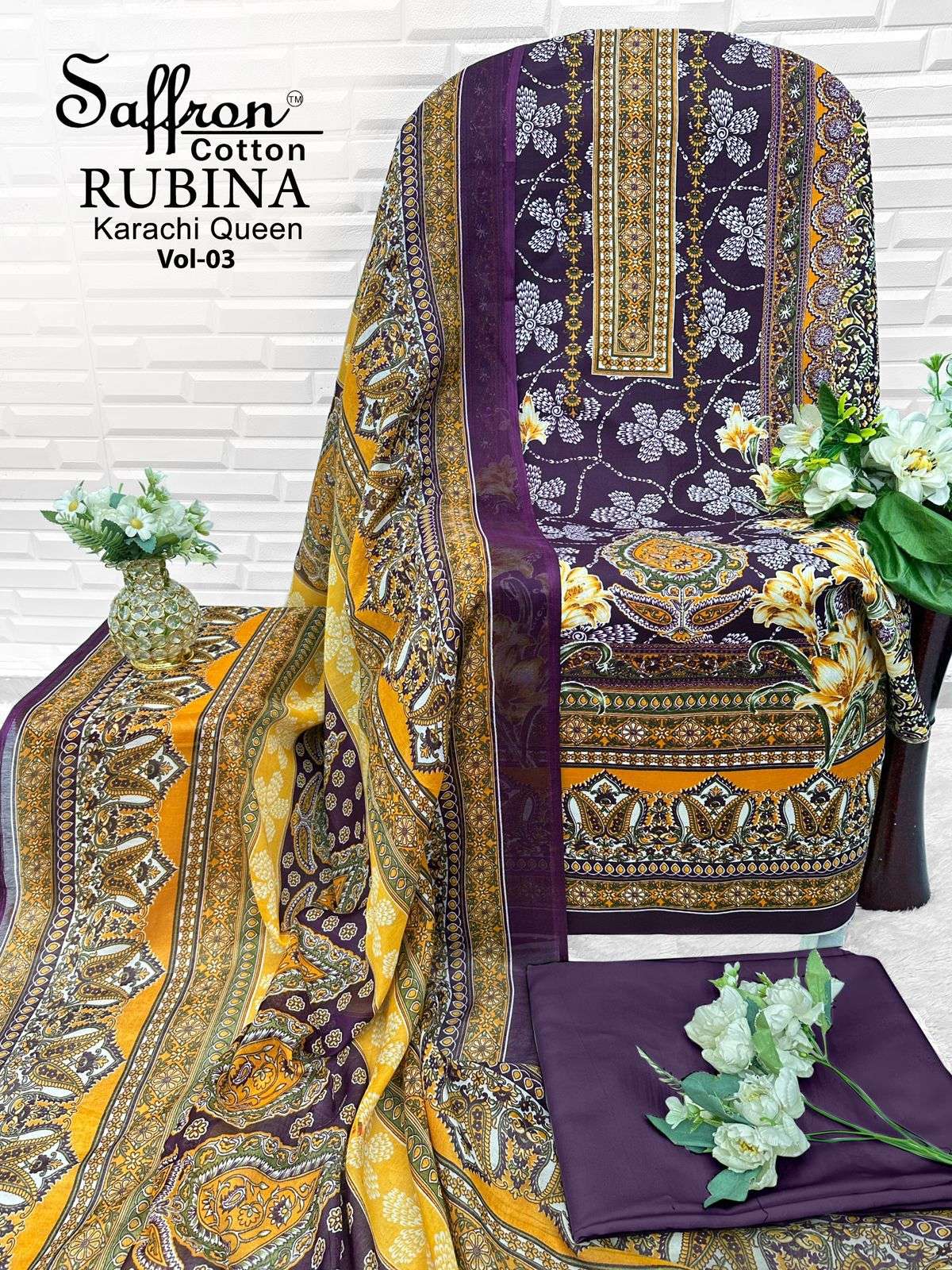 SAFFRON COTTON RUBINA KARACHI QUEEN VOL 3 COTTON DIGITAL PRINTS SALWAR SUIT