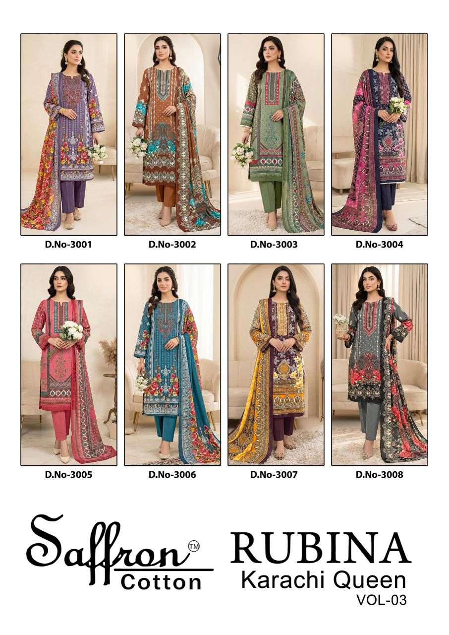 SAFFRON COTTON RUBINA KARACHI QUEEN VOL 3 COTTON DIGITAL PRINTS SALWAR SUIT
