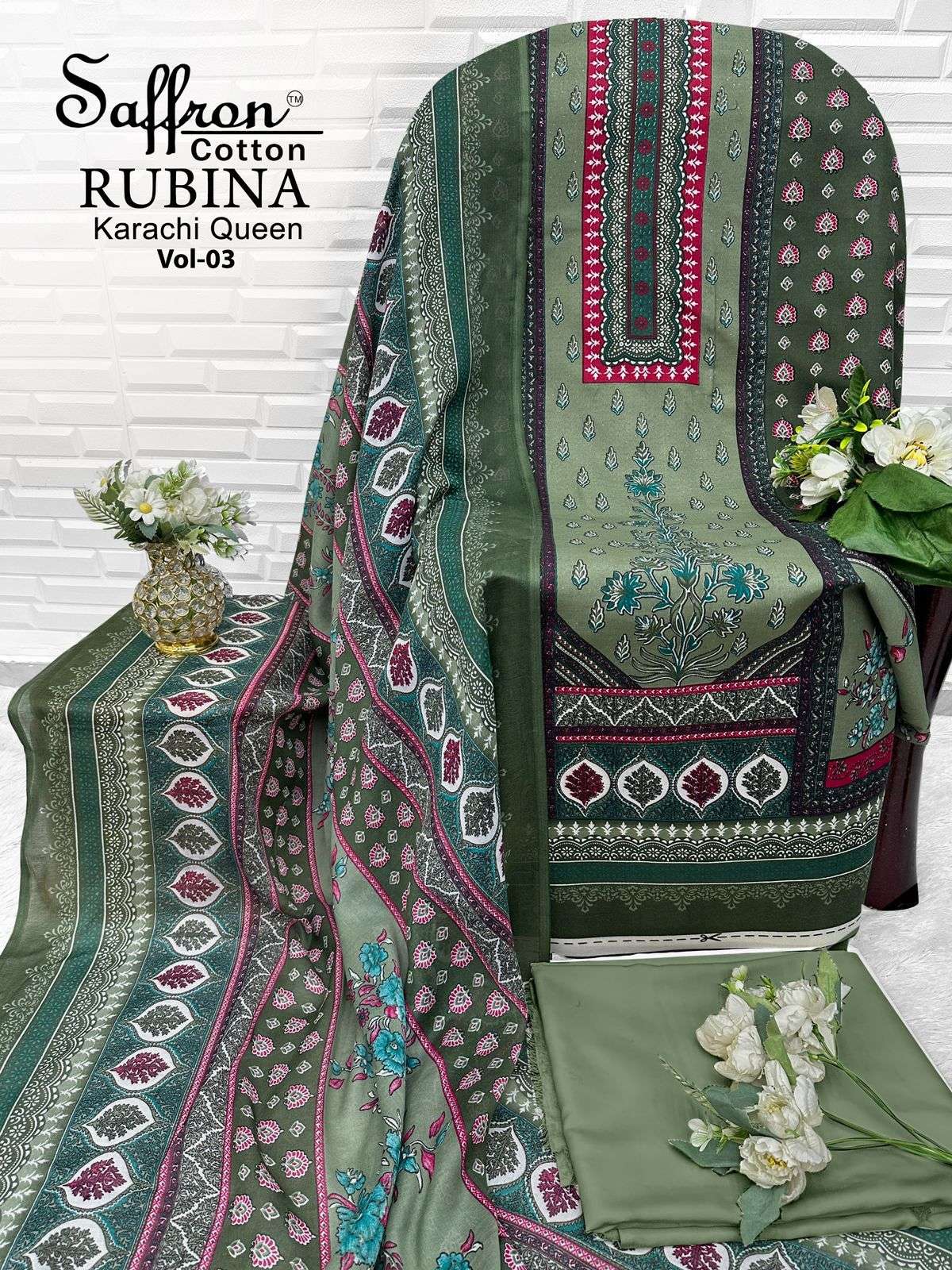 SAFFRON COTTON RUBINA KARACHI QUEEN VOL 3 COTTON DIGITAL PRINTS SALWAR SUIT