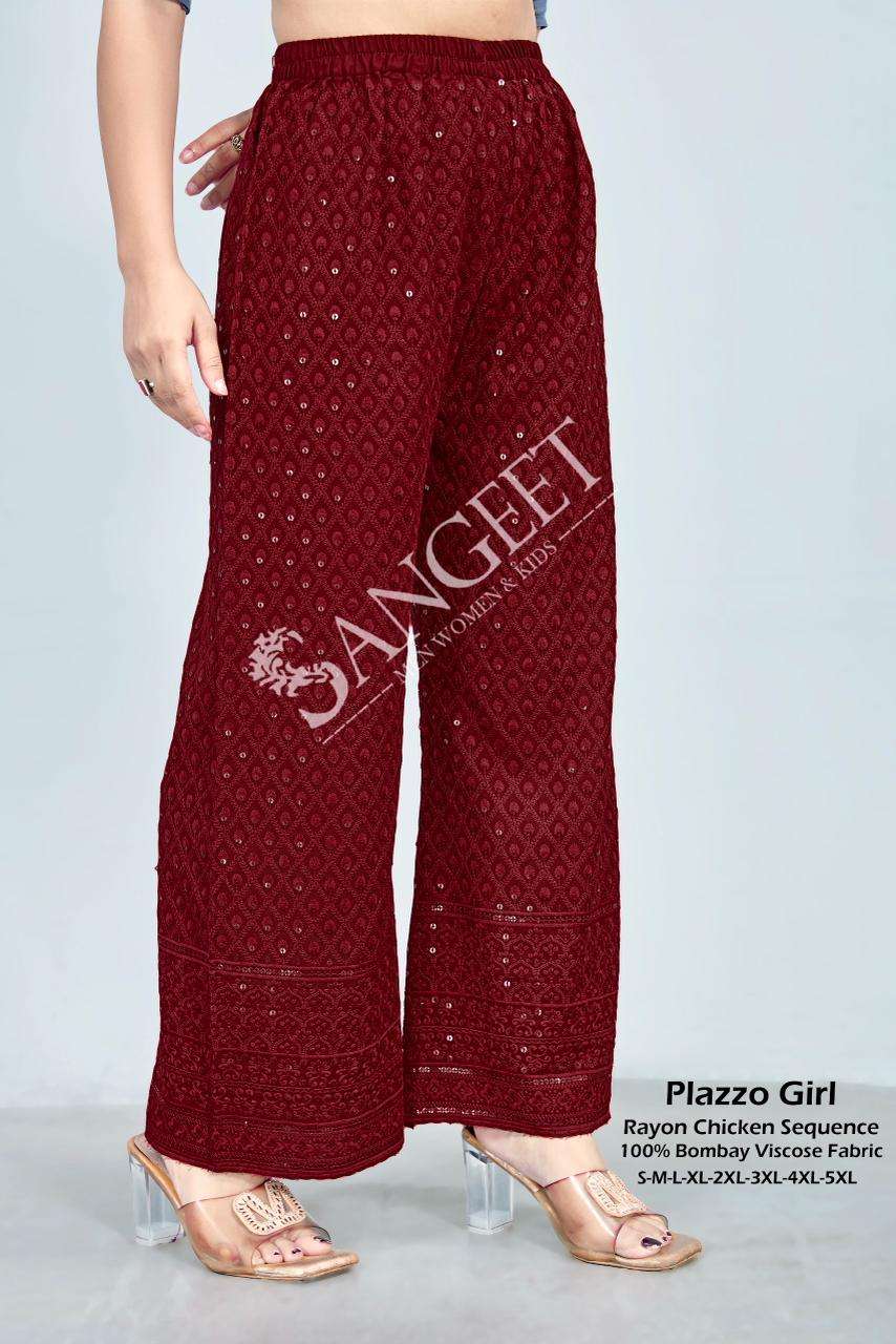 SANGEET PLAZZO GIRL CHIKANKARI WORK FUNCTION WEAR LADIES PLAZZO 