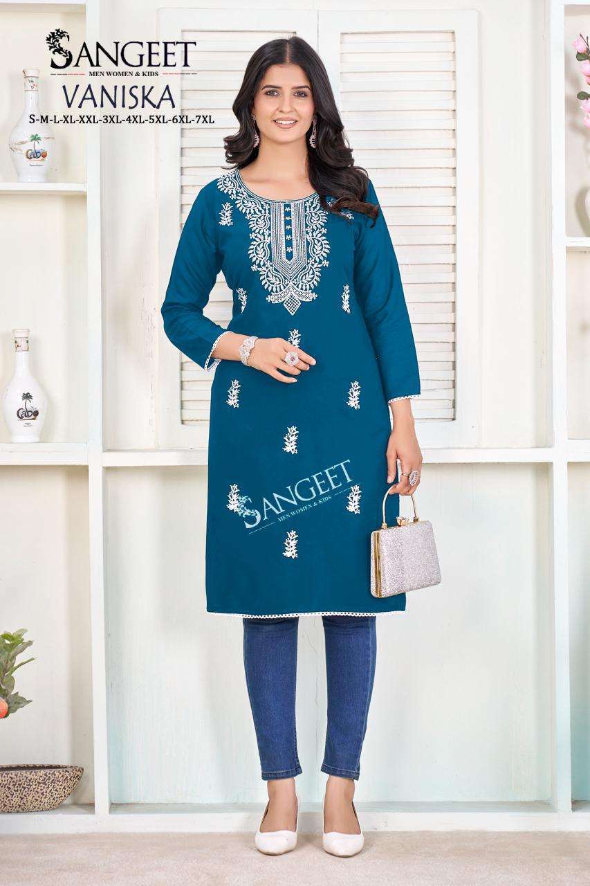 SANGEET VANISKA RAYON FANCY EMBROIDERY WORK LADIES KURTI