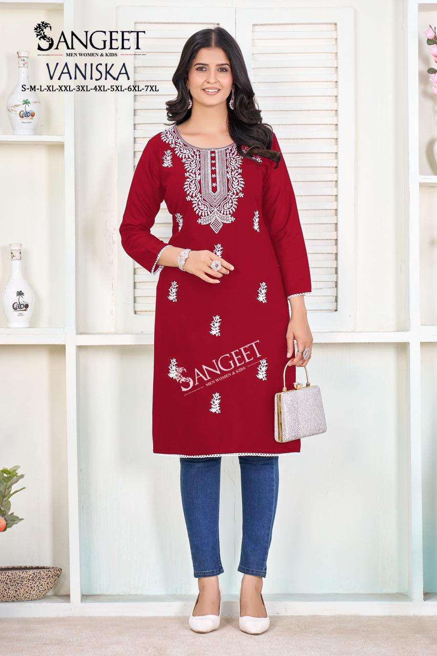 SANGEET VANISKA RAYON FANCY EMBROIDERY WORK LADIES KURTI