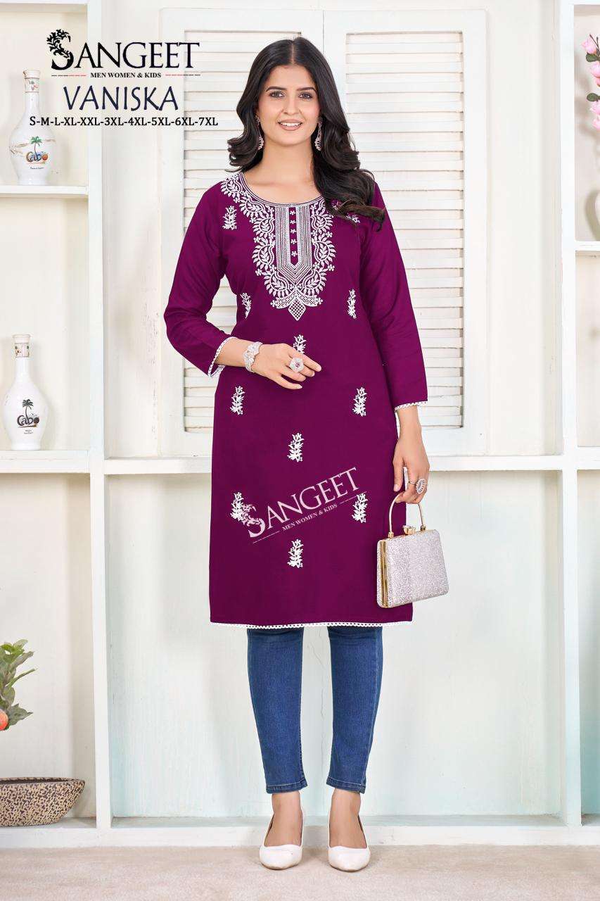 SANGEET VANISKA RAYON FANCY EMBROIDERY WORK LADIES KURTI