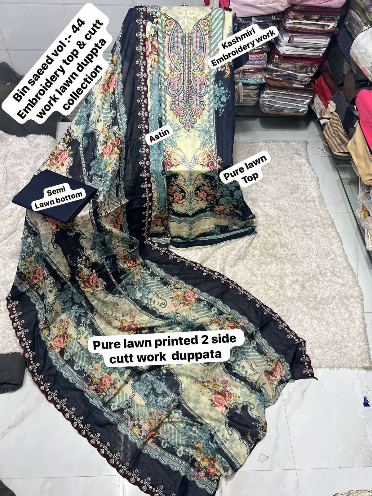 SAPPHIRE BIN SAEED VOL 44 LAWN COTTON PRINTED WITH EMBROIDERY WORK SUIT