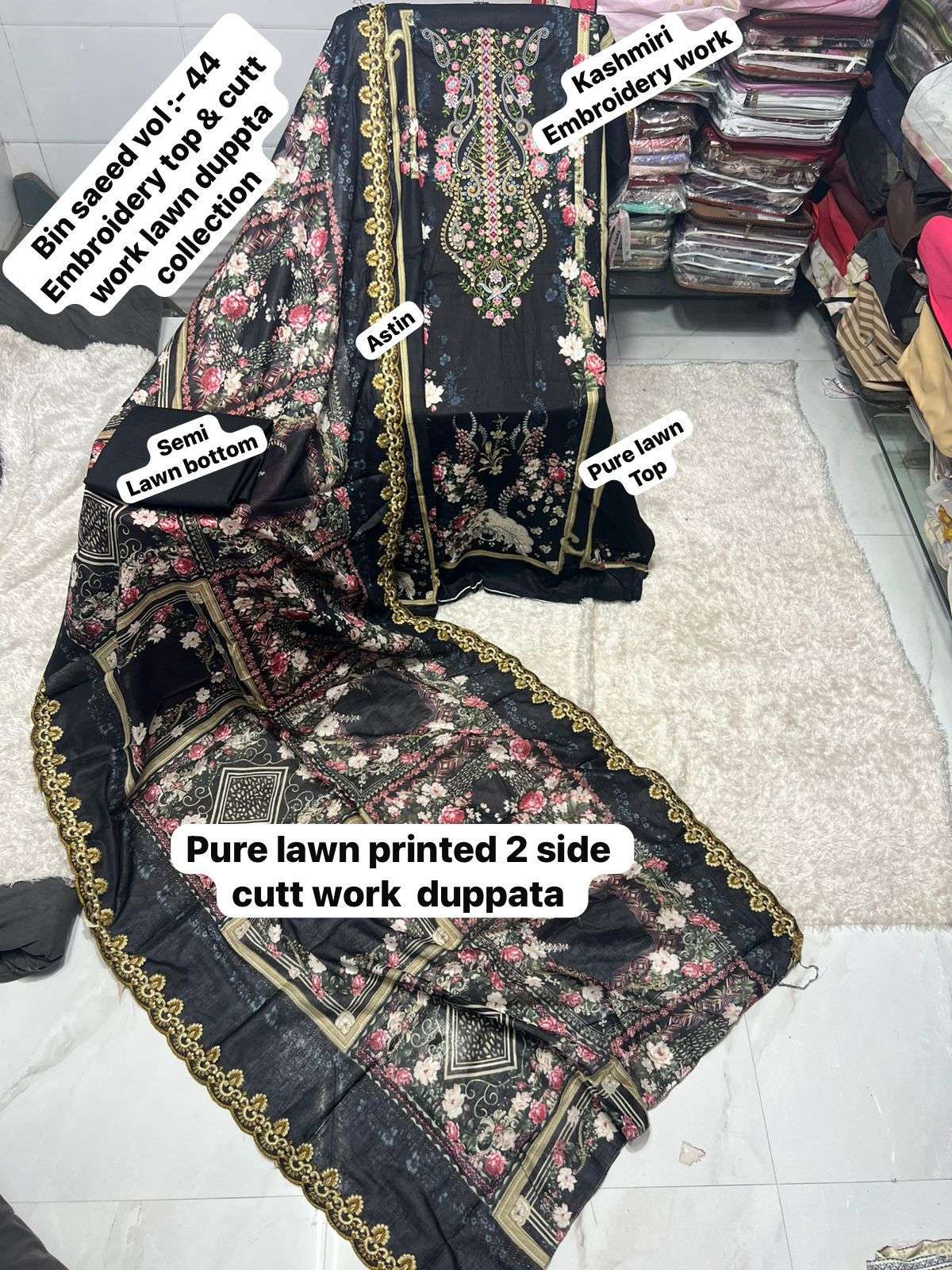 SAPPHIRE BIN SAEED VOL 44 LAWN COTTON PRINTED WITH EMBROIDERY WORK SUIT