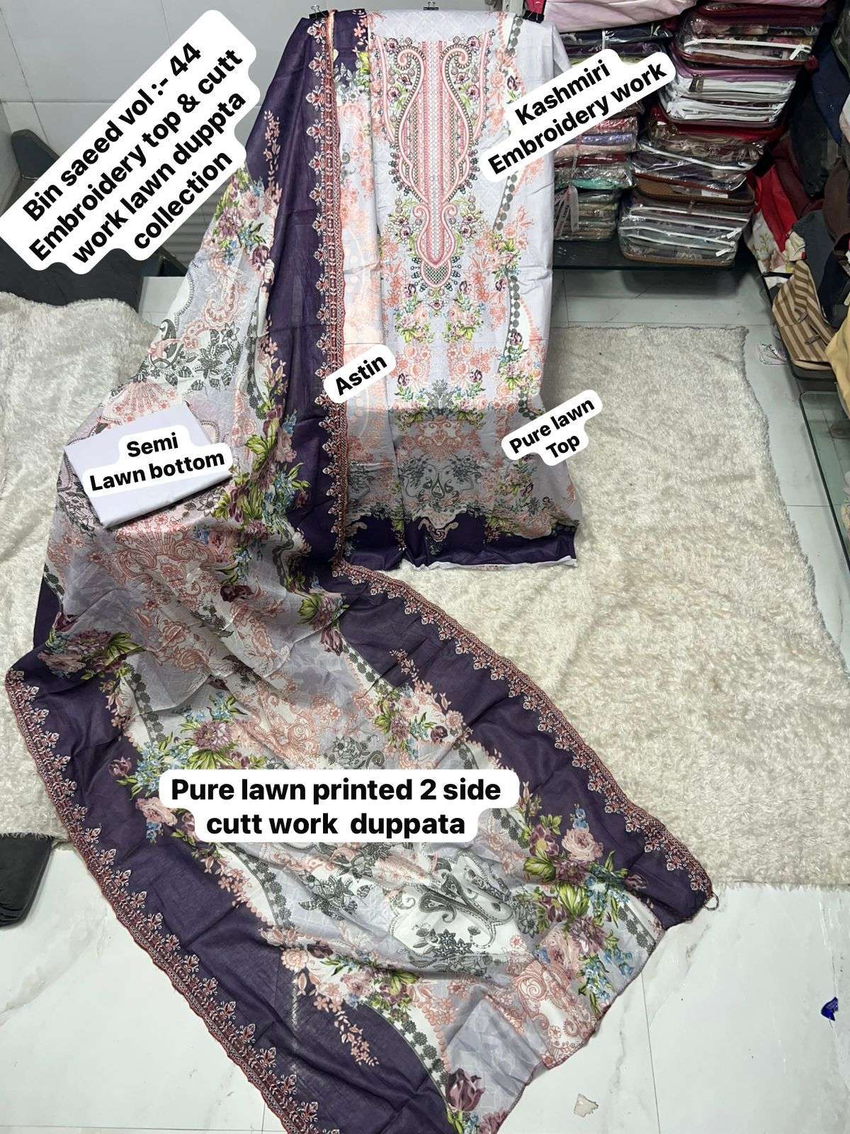SAPPHIRE BIN SAEED VOL 44 LAWN COTTON PRINTED WITH EMBROIDERY WORK SUIT