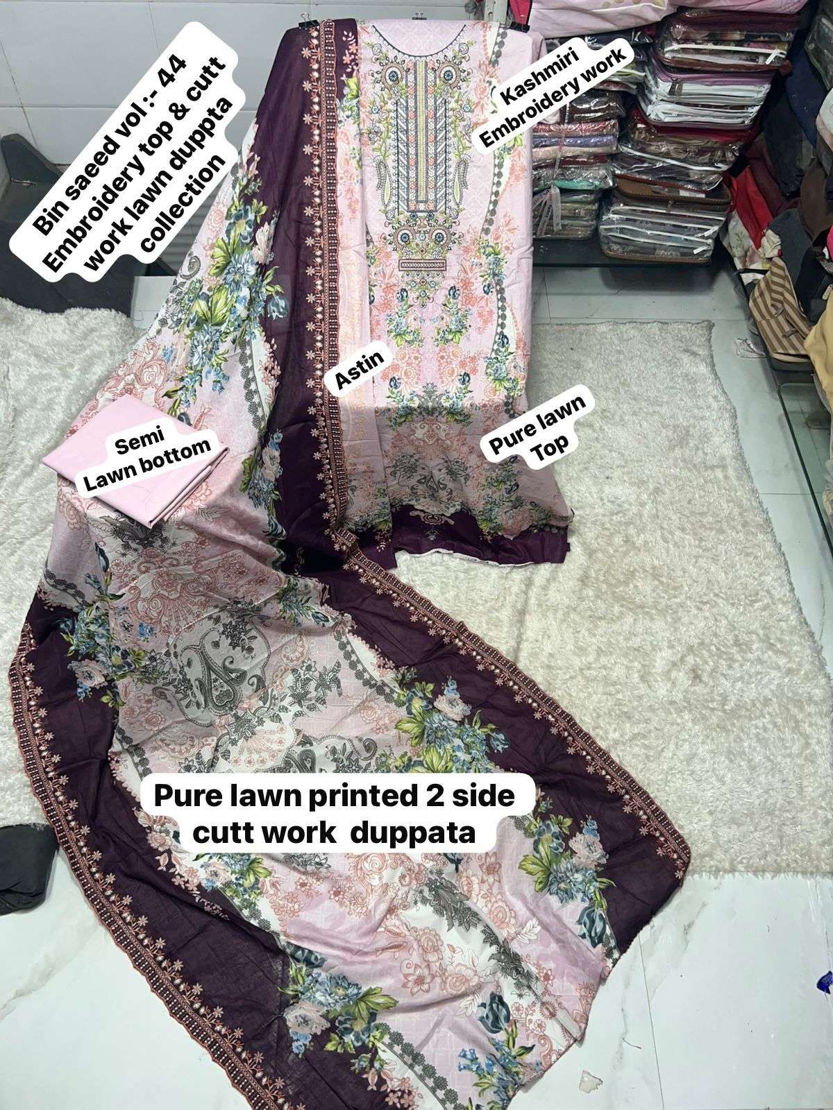 SAPPHIRE BIN SAEED VOL 44 LAWN COTTON PRINTED WITH EMBROIDERY WORK SUIT
