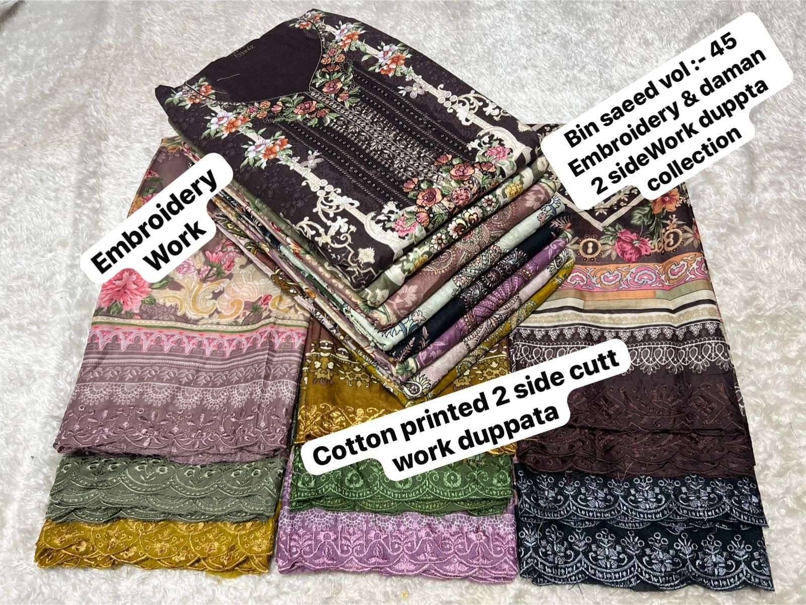 SAPPHIRE BIN SAEED VOL 45 LAWN COTTON PRINTED WITH EMBROIDERY WORK SUIT