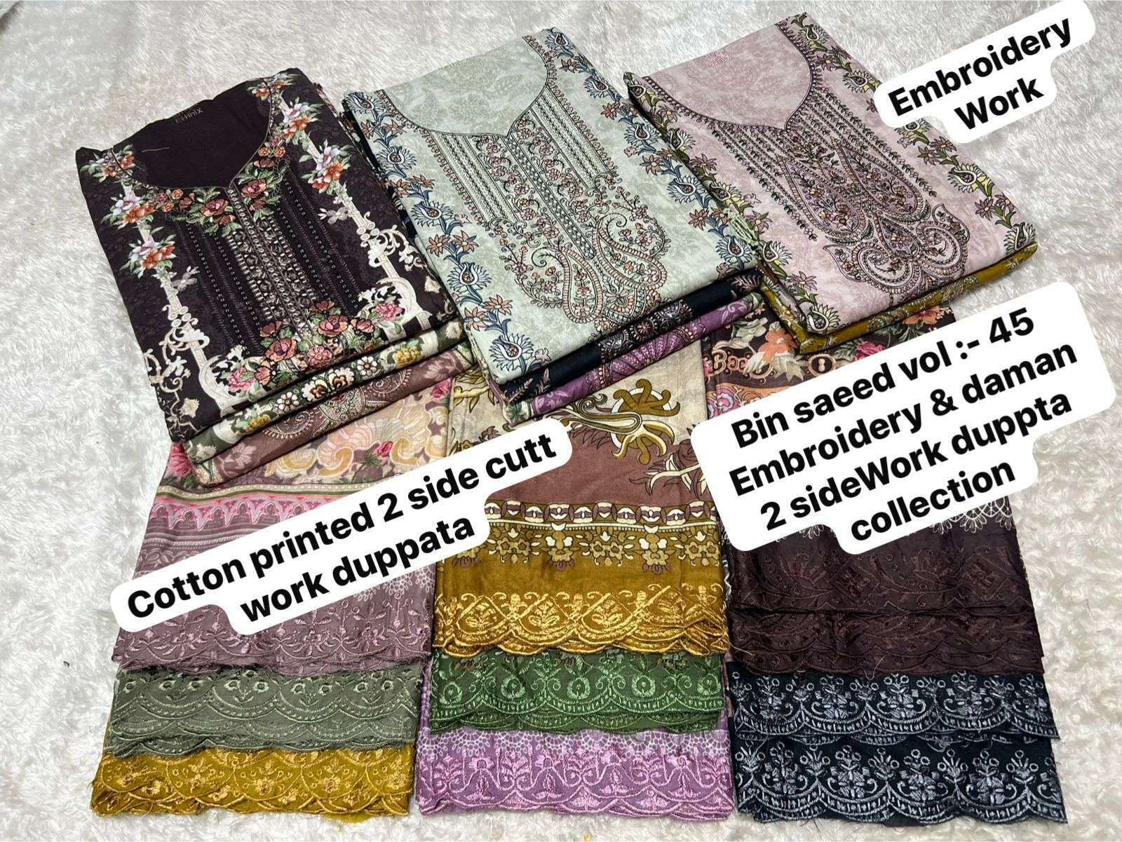 SAPPHIRE BIN SAEED VOL 45 LAWN COTTON PRINTED WITH EMBROIDERY WORK SUIT