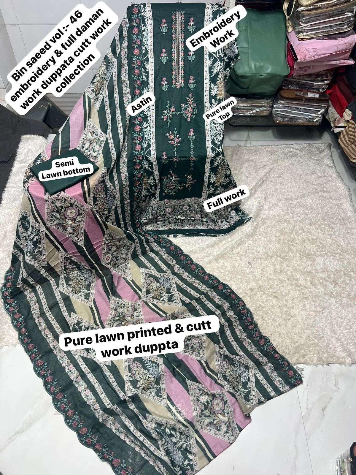 SAPPHIRE BIN SAEED VOL 46 LAWN COTTON PRINTED WITH EMBROIDERY WORK SUIT