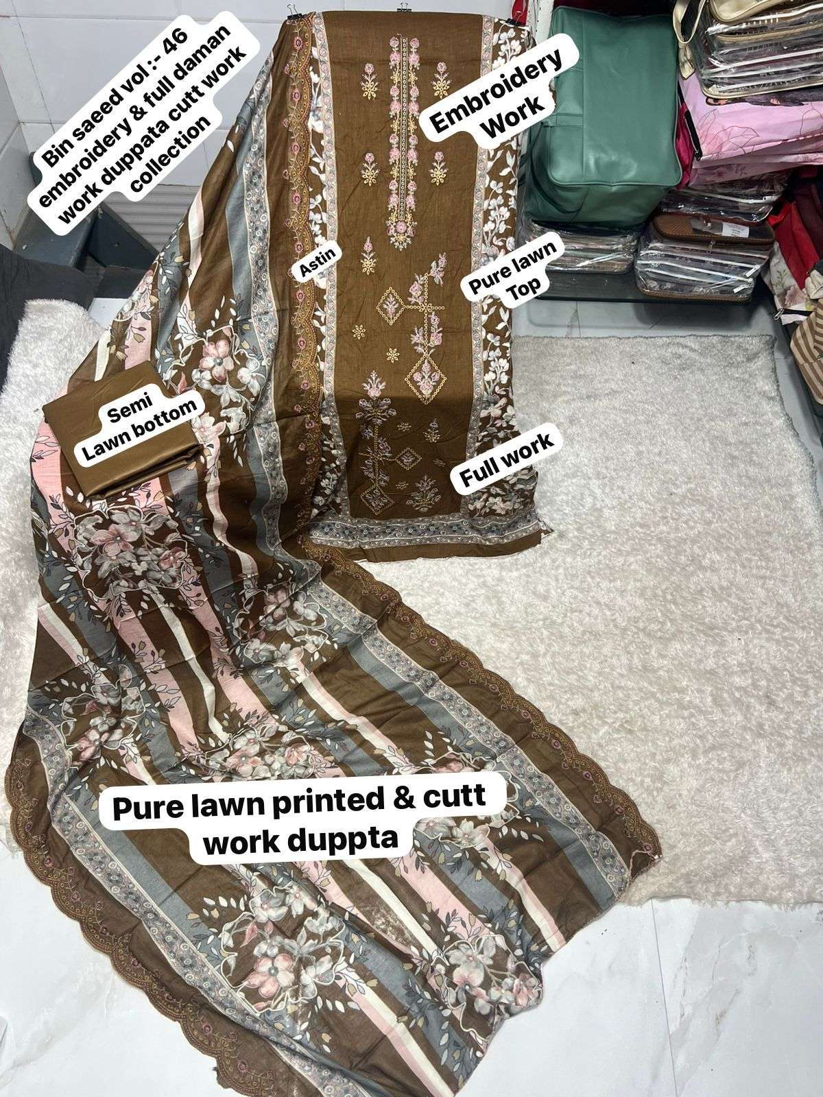 SAPPHIRE BIN SAEED VOL 46 LAWN COTTON PRINTED WITH EMBROIDERY WORK SUIT