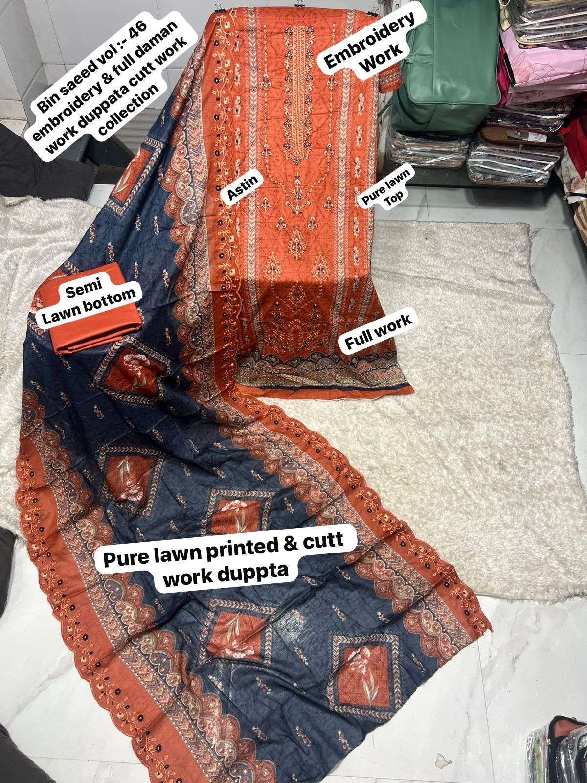 SAPPHIRE BIN SAEED VOL 46 LAWN COTTON PRINTED WITH EMBROIDERY WORK SUIT