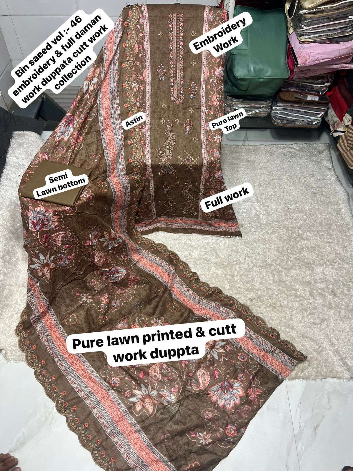SAPPHIRE BIN SAEED VOL 46 LAWN COTTON PRINTED WITH EMBROIDERY WORK SUIT
