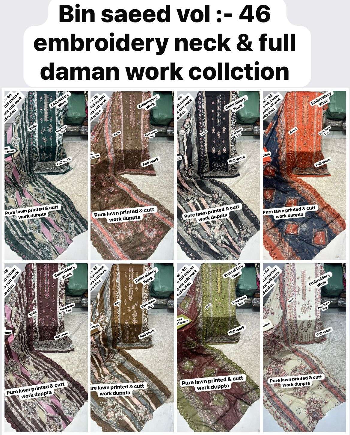 SAPPHIRE BIN SAEED VOL 46 LAWN COTTON PRINTED WITH EMBROIDERY WORK SUIT
