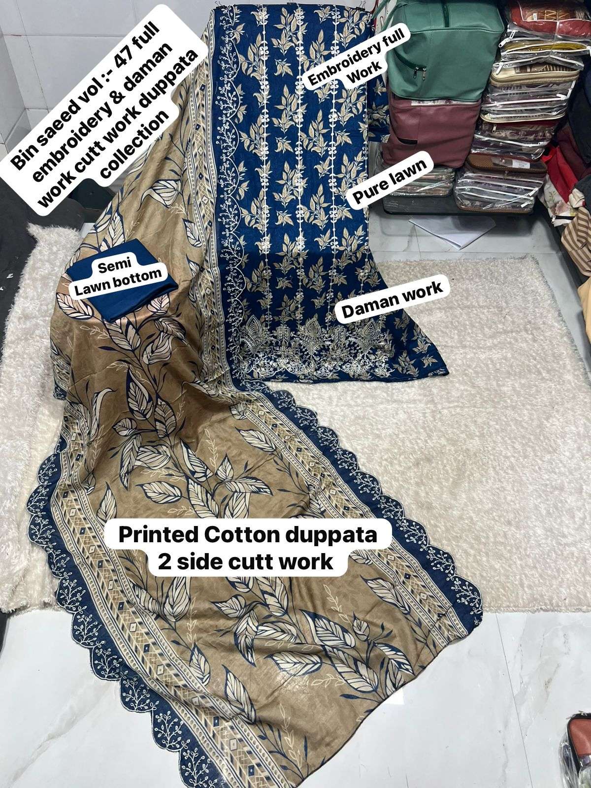SAPPHIRE BIN SAEED VOL 47 LAWN COTTON PRINTED WITH EMBROIDERY WORK SUIT