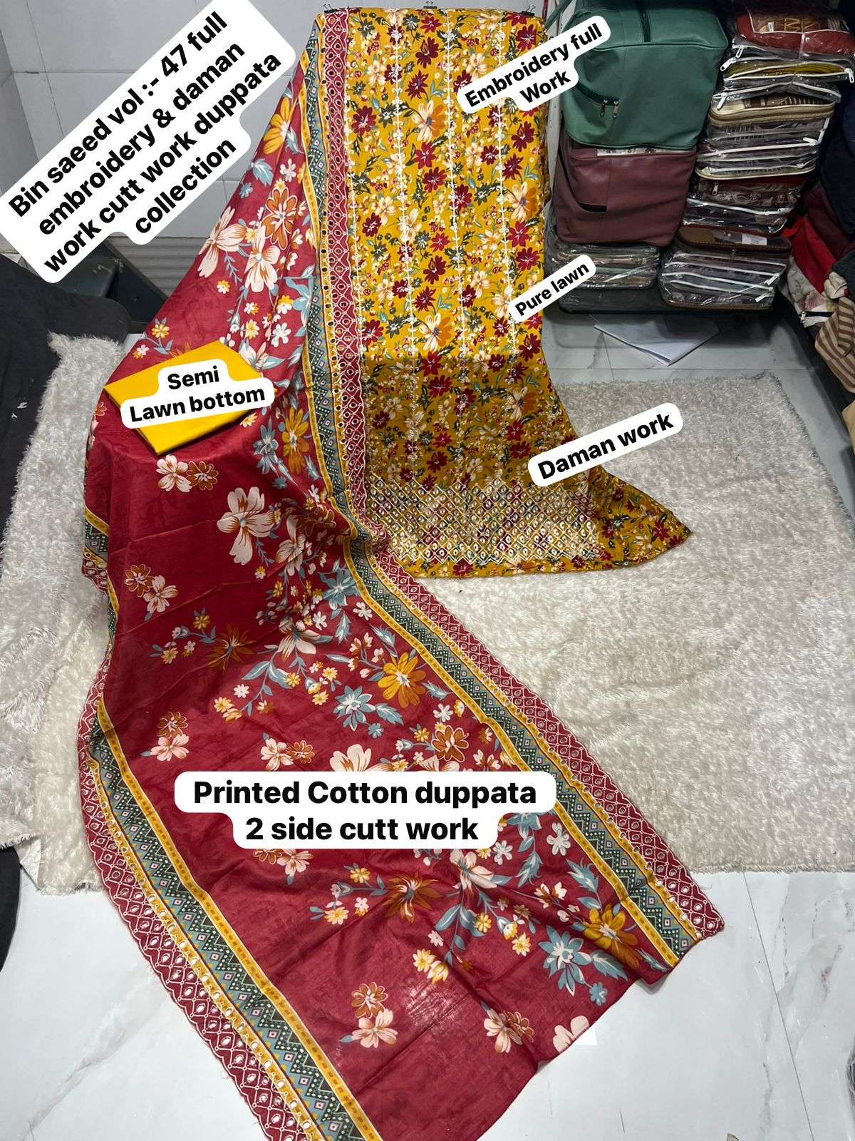 SAPPHIRE BIN SAEED VOL 47 LAWN COTTON PRINTED WITH EMBROIDERY WORK SUIT