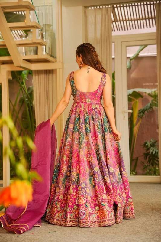 SC 337 ORGANZA SILK DIGITAL PRINTED FANCY PREETY LOOK GOWN WITH DUPATTA SET 