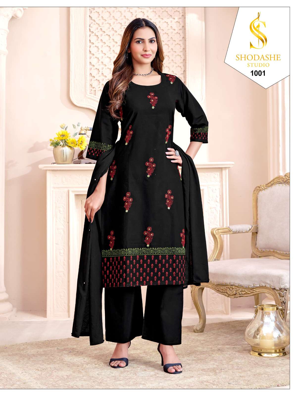 SHODASHE STUDIO CHHANV LINEN COTTON FANCY EMBROIDERY WORK LADIES 3PCS SET COLLECTION 