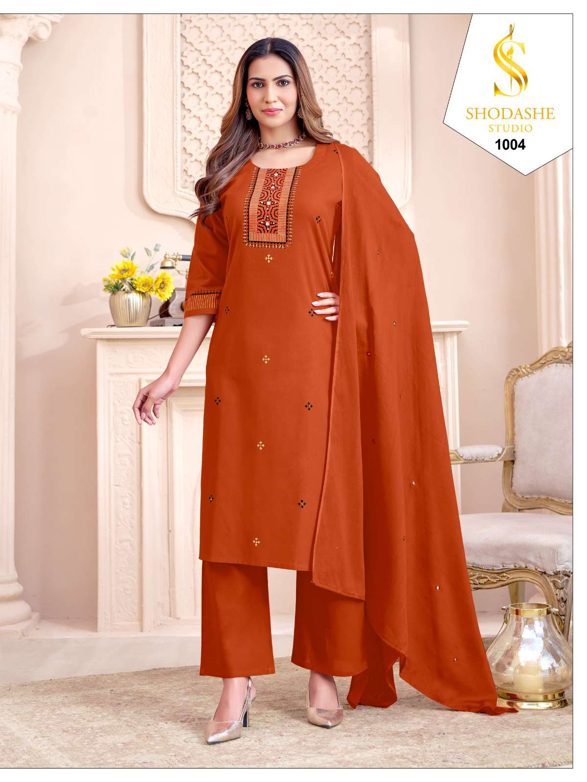 SHODASHE STUDIO CHHANV LINEN COTTON FANCY EMBROIDERY WORK LADIES 3PCS SET COLLECTION 