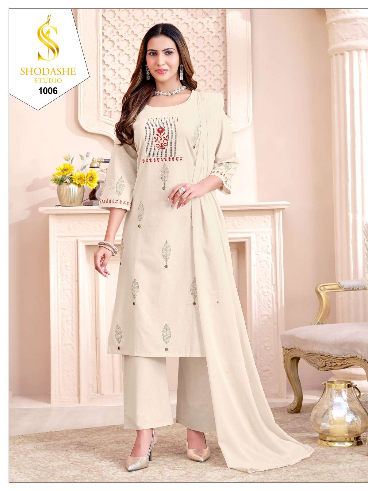 SHODASHE STUDIO CHHANV LINEN COTTON FANCY EMBROIDERY WORK LADIES 3PCS SET COLLECTION 