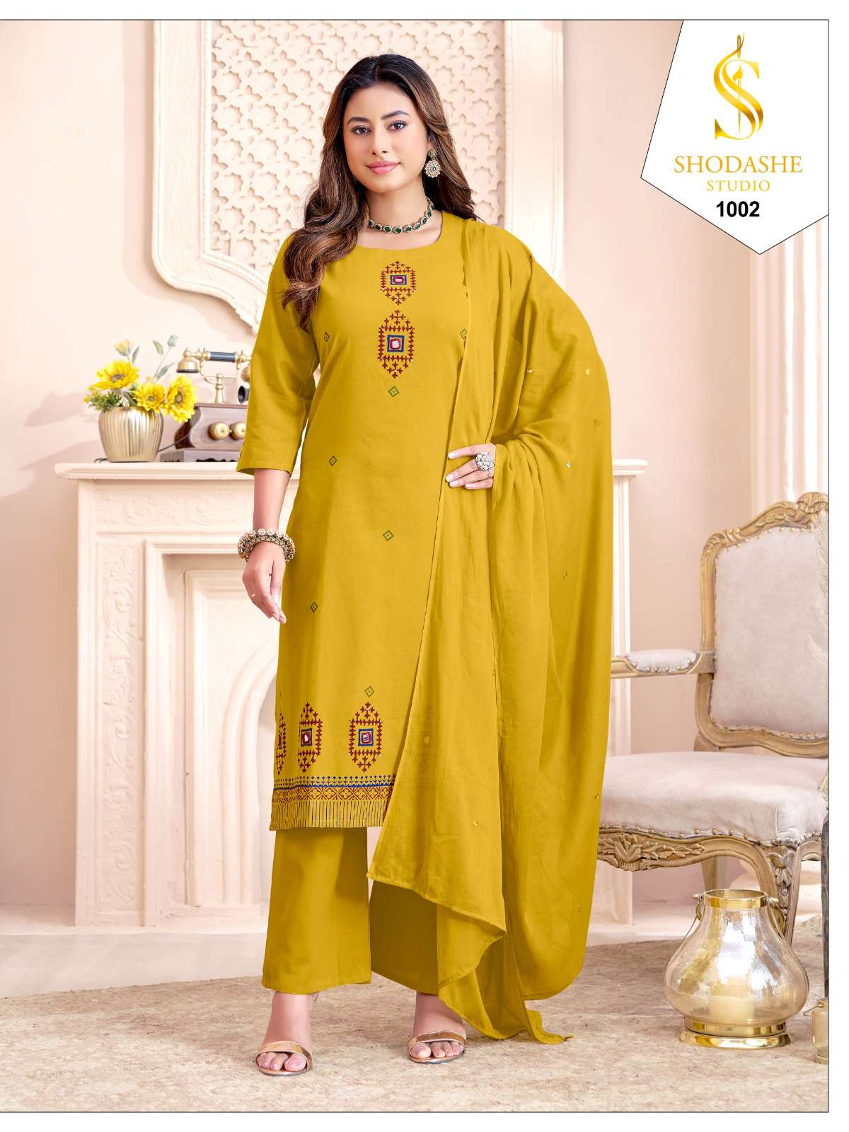 SHODASHE STUDIO CHHANV LINEN COTTON FANCY EMBROIDERY WORK LADIES 3PCS SET COLLECTION 
