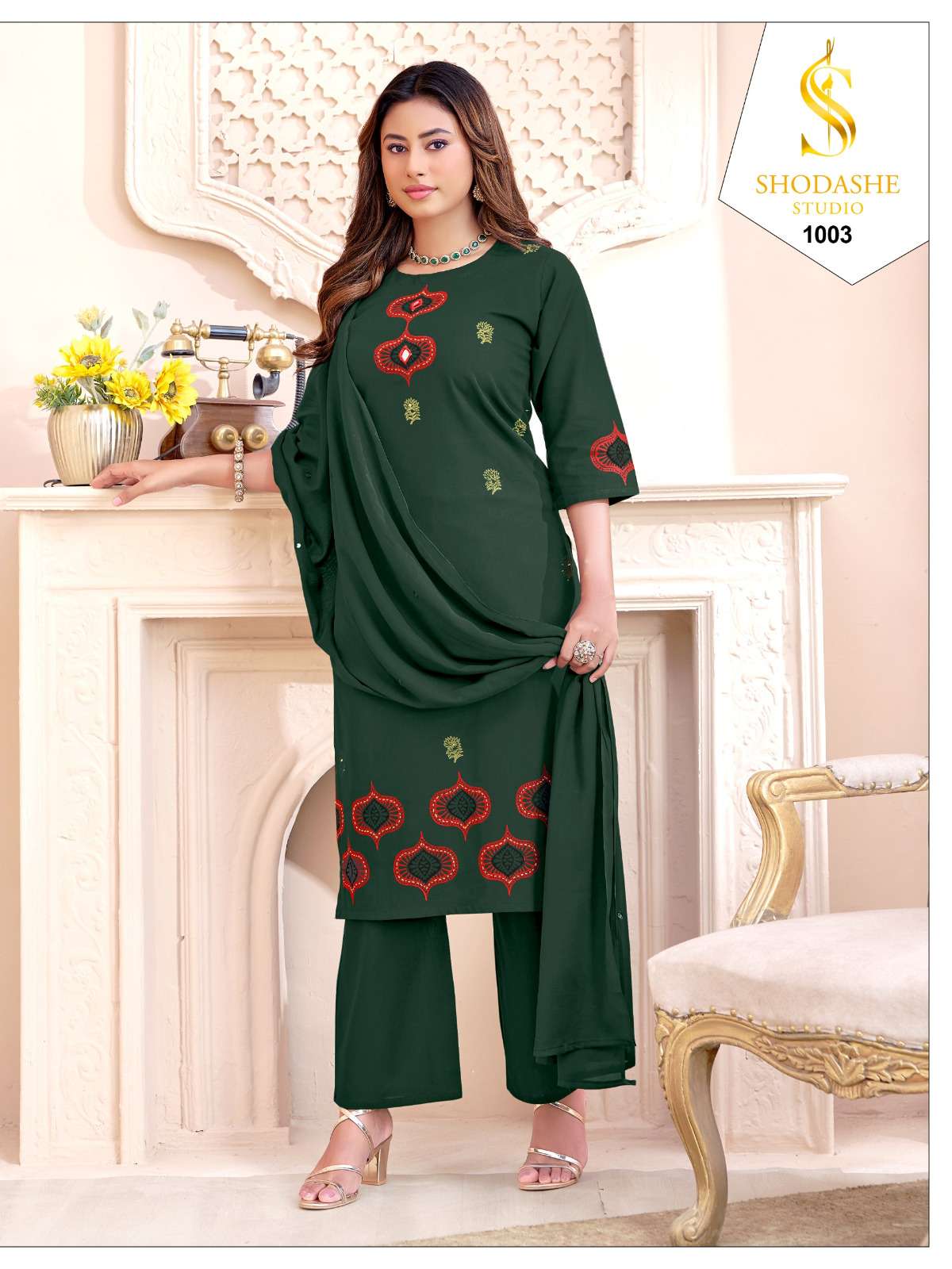 SHODASHE STUDIO CHHANV LINEN COTTON FANCY EMBROIDERY WORK LADIES 3PCS SET COLLECTION 