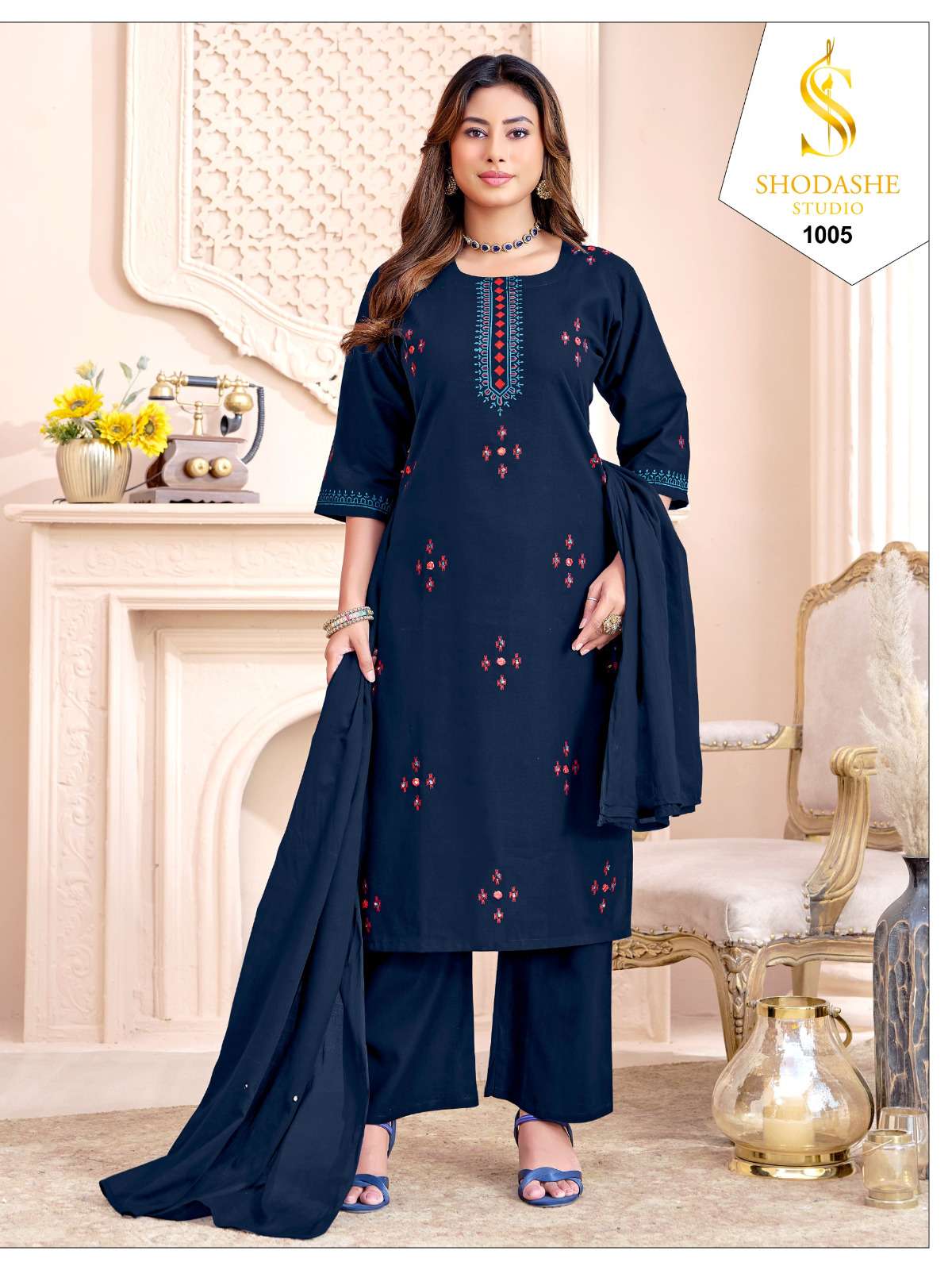 SHODASHE STUDIO CHHANV LINEN COTTON FANCY EMBROIDERY WORK LADIES 3PCS SET COLLECTION 